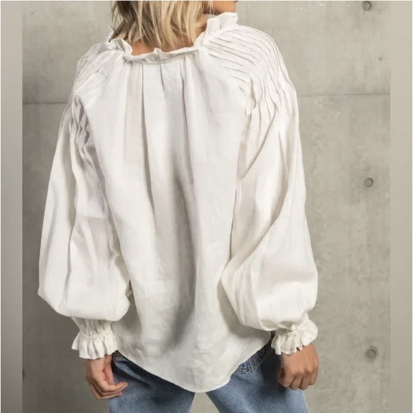 LUNAR FOX Charlotte Blouse Black Linen Balloon Sleeve Minimalist Goth - Picture 4 of 10